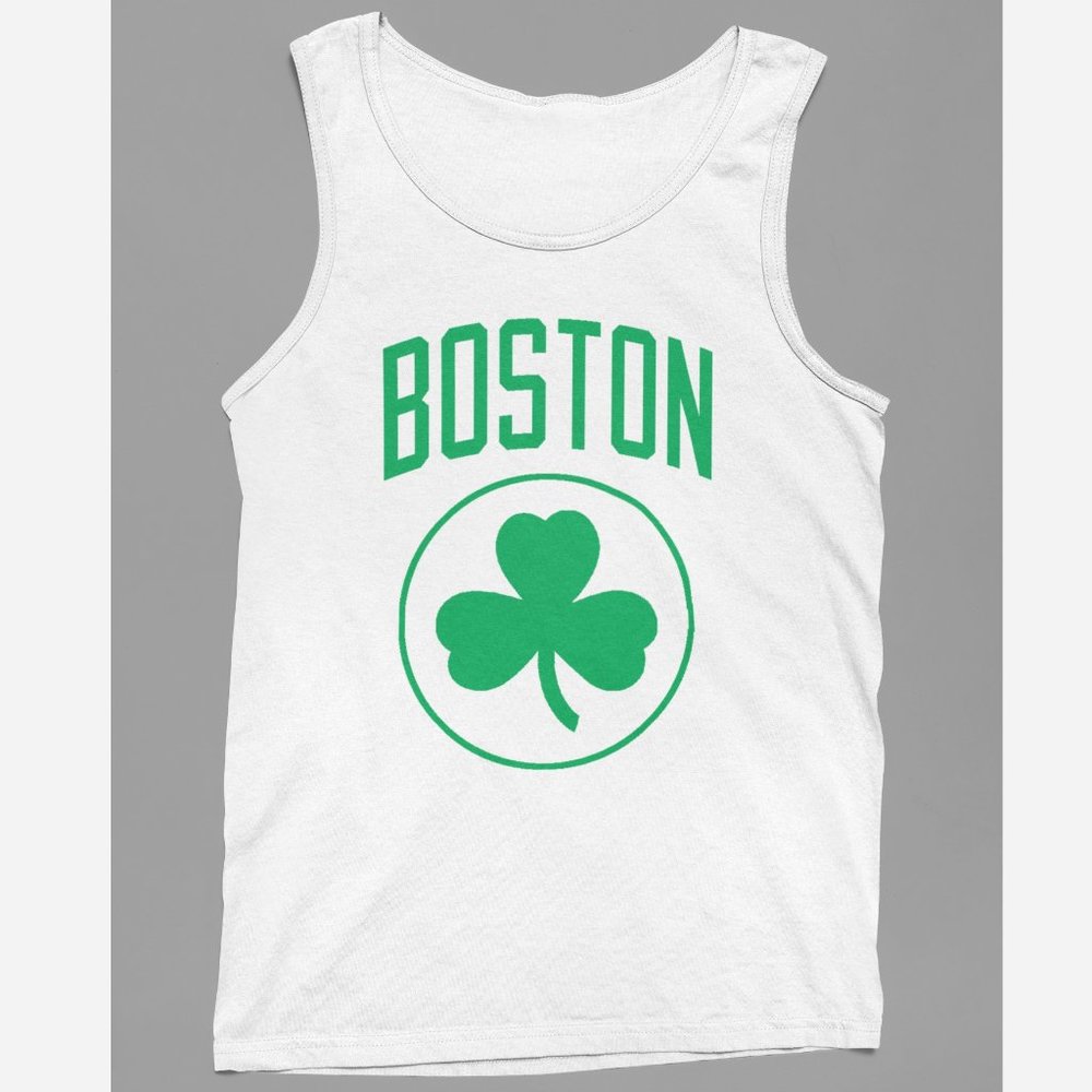 NEW Boston Celtics City Wordmark Shamrock Circle Logo Tank Top WHITE